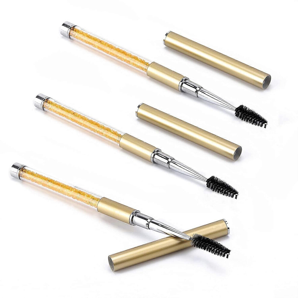 (As show, One size) 3 Pieces Eyebrow Spoolie Brush with Cover and Crystal Eyelashes Brush Portable Spooly Brush Mascara Separator Tool