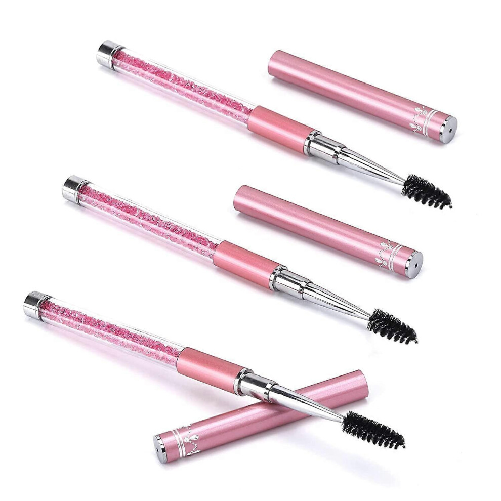 Pink (As Show, One Size) 3 Pieces Spoolies For Eyelash Extensions With Cap Mascara Lash Wands Brow Brushes Spooly For Eyelashes