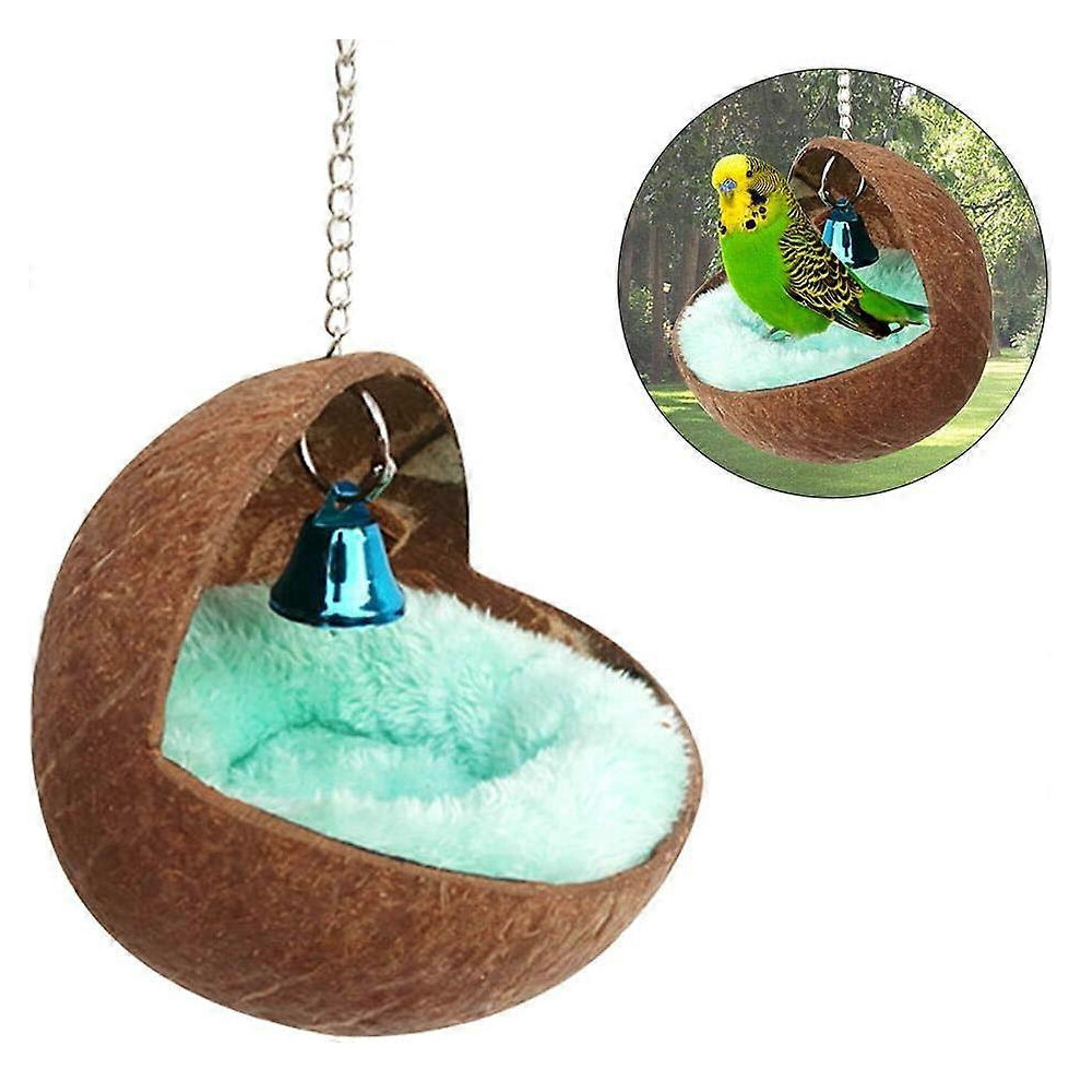 (As show, One size) Natural Coconut Shell Bird Nest for Pet, Parrot, Parakeet, Cockatiel, Conure, Canary, Finch, Dove, Hamster, Rat, Gerbil, Mouse