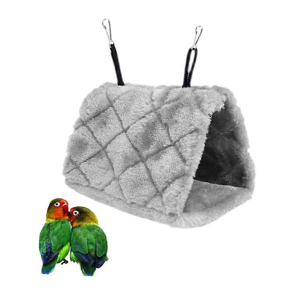 (As Show, One Size) Parrot Nest Pet Bird Nest Winter Warm Hammock Hanging Cave Cage Plush Happy Hut Tent Bed (M, 24 * 15 * 18Cm) Gray
