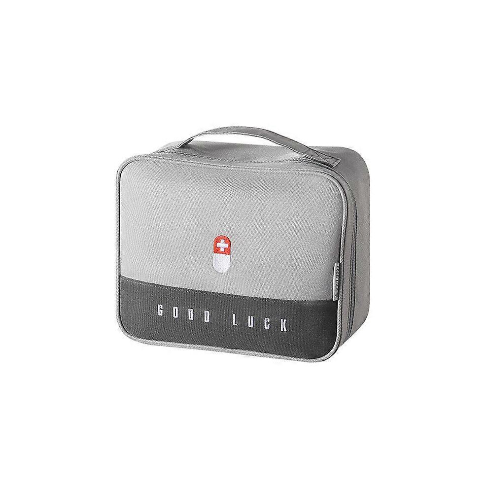 (As Show, One Size) Large Capacity Medicine Box Family Medicine Bag Portable Storage Bag Cloth Box Multifunctional Layered Medicine Box Gray