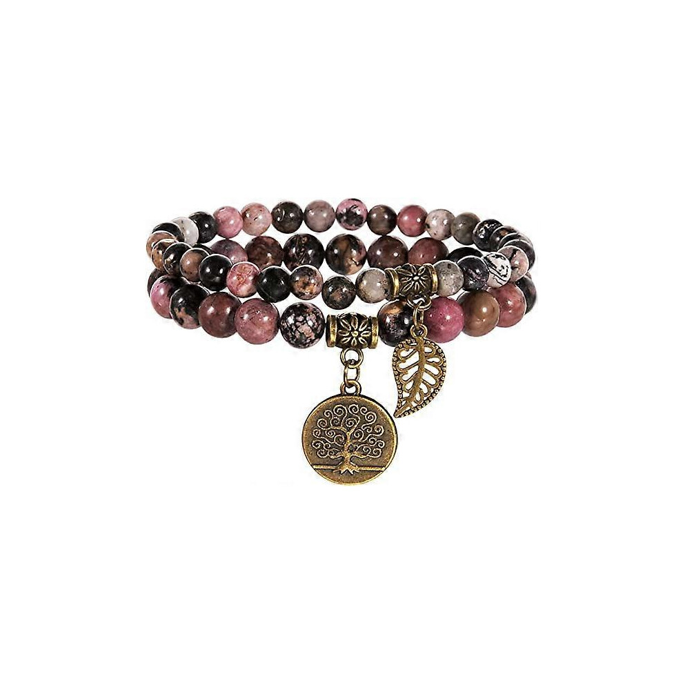 (As show, One size) Natural stone bracelet - women's natural pearl bracelet-Set of two bracelets with tree of life and leaf accessoriesA