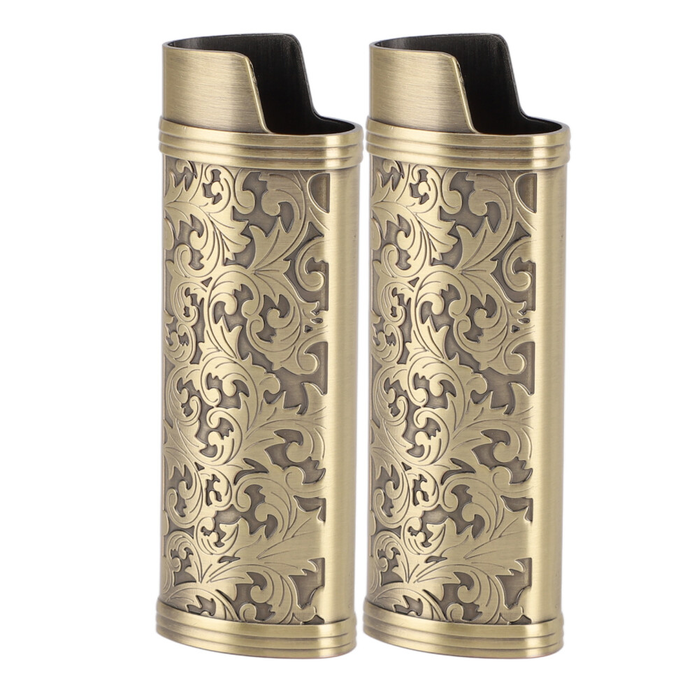 Bronze 2 Pcs Lighter Case Zinc Alloy Vintage Floral Stamped Classical Elegant Lighter Sleeve Cover