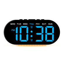 (black shell blue light)Multi-function LED Digital Clock with Large Screen, Thermometer, Perpetual Calendar, Alarm, Bedside Lamp & USB Output