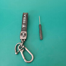(tesla,Matte gunmetal hardware)Genuine Leather Car Keychain with Logo Anti-Loss Key Ring for Multiple Car Models