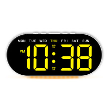 (white shell yellow light)Multi-function LED Digital Clock with Large Screen, Thermometer, Perpetual Calendar, Alarm, Bedside Lamp & USB Output
