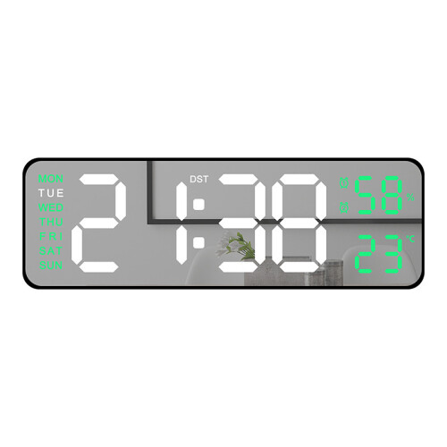 (green)Multi-function LED Digital Clock with Large Display, Modern Design, Wall Mountable or Tabletop