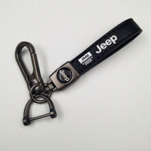 (JEEP,silver hardware)Genuine Leather Car Keychain with Logo Anti-Loss Key Ring for Multiple Car Models