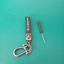 (Lexus,Matte gunmetal hardware)Genuine Leather Car Keychain with Logo Anti-Loss Key Ring for Multiple Car Models