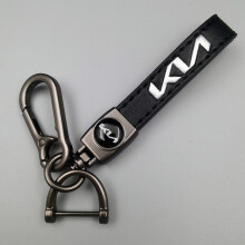 (New Chia,silver hardware)Genuine Leather Car Keychain with Logo Anti-Loss Key Ring for Multiple Car Models