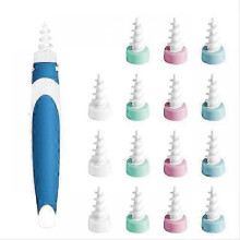 (Blue) Ear Wax Remover Tool Ear Cleaner With Soft Silicone 16 Replacement Tips Simply To Grab And Extract Earwax