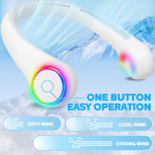 (White ) Bladeless Neck Fan – Portable 4000mAh Cooling Fan with 3 Speeds & LED Light