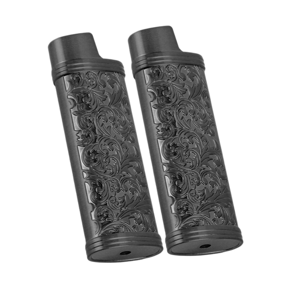Black 2Pcs Lighter Case Cover Vintage Style Floral Stamped Zinc Alloy Shell For Lighter Protection