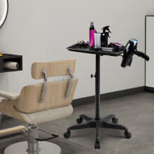 Adjustable Salon Tray Cart on Wheels with Hair Dryer and Brush Holders