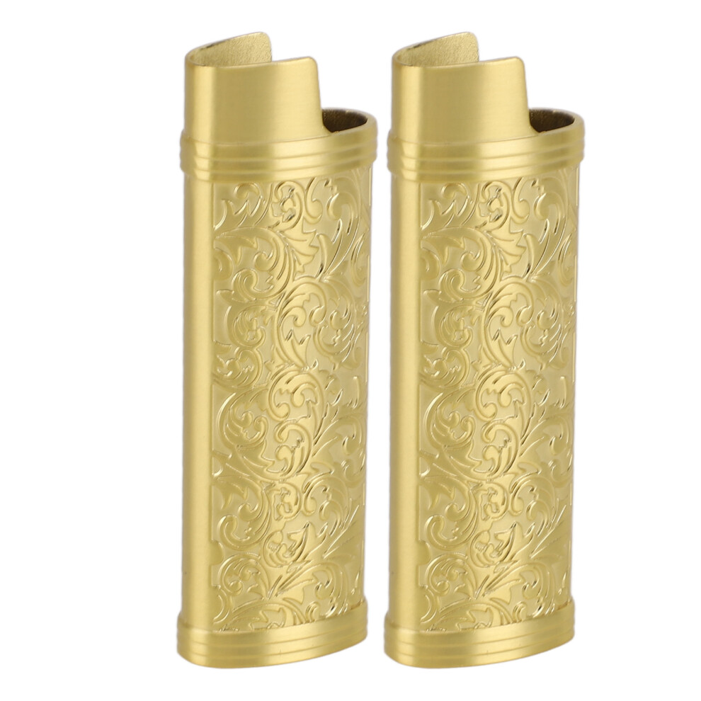 Gold 2Pcs Lighter Case Cover Vintage Style Floral Stamped Zinc Alloy Shell For Lighter Protection