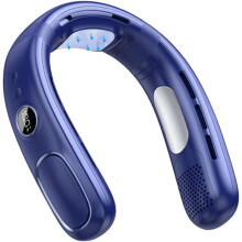 (Blue) Portable Cooling Neck Fan - USB Rechargeable Bladeless Neckband Fan with 5 Speeds & LED Display