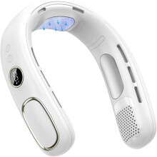 (White) Portable Cooling Neck Fan - USB Rechargeable Bladeless Neckband Fan with 5 Speeds & LED Display