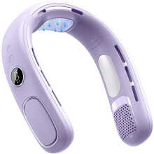 (Purple) Portable Cooling Neck Fan - USB Rechargeable Bladeless Neckband Fan with 5 Speeds & LED Display