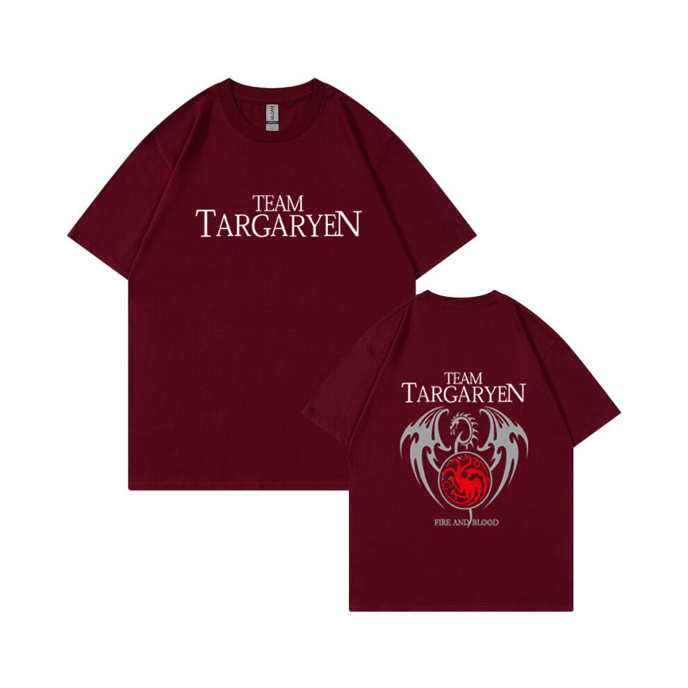 (Burgundy, M) Men's Summer Cotton T-Shirt, Game of Thrones, A Song of Ice and Fire, Three-Headed Dragon Print Short Sleeve T-Shirt