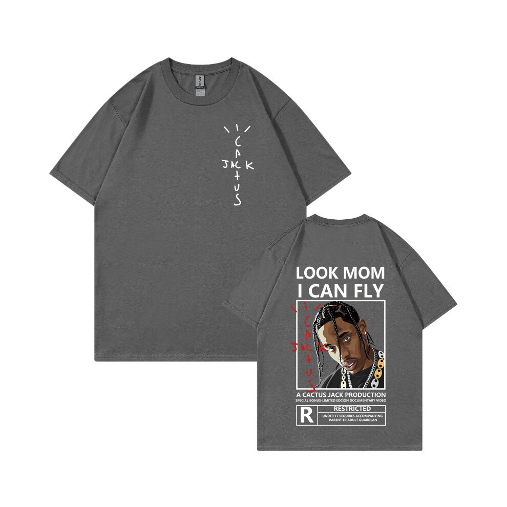 (Dark Gray [White Label], XXL) Summer Mens Short Sleeve T-Shirts Ins Kanye Travis Scott Simple Print American Style Short Sleeve-image-OPC-PHQWS8Z-NEW