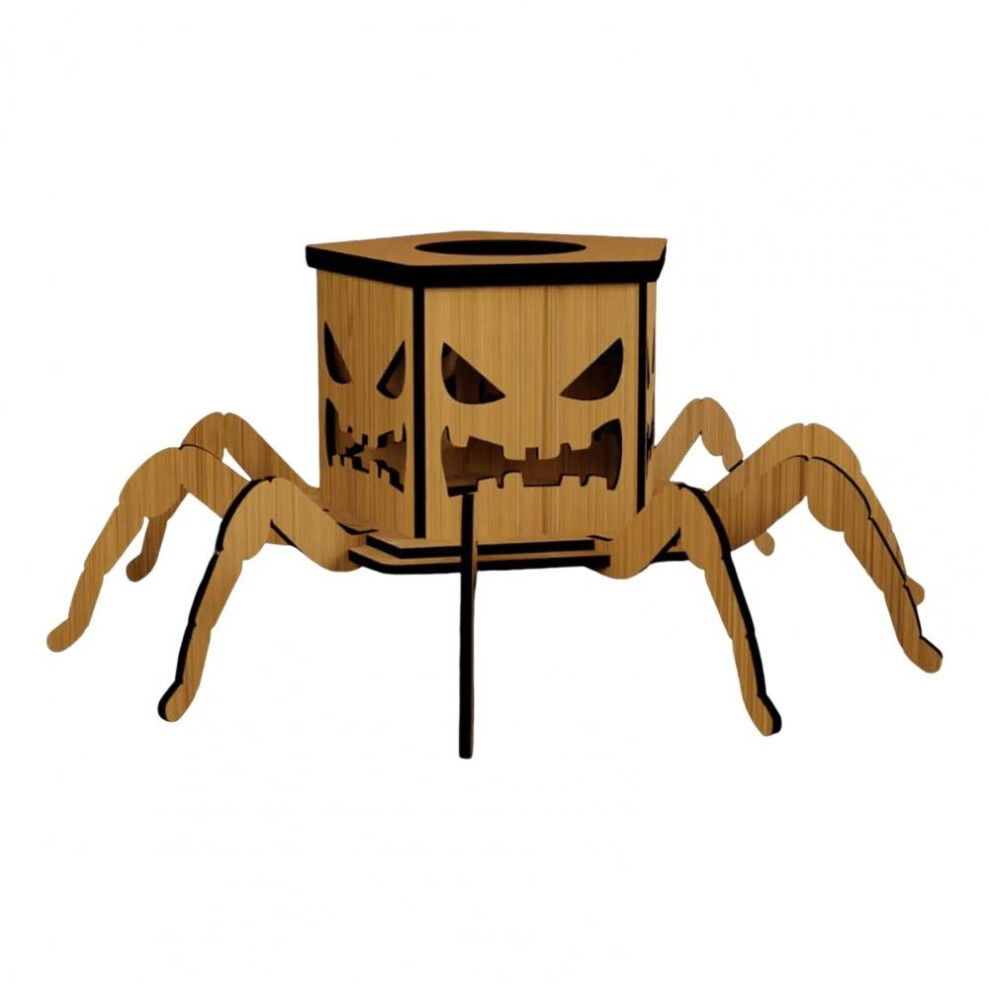 (B) Spooky Halloween Wooden Spider Pumpkin Lantern Candlestick Ornament Party Home Decor Indoor Spooky Atmosphere Lighting