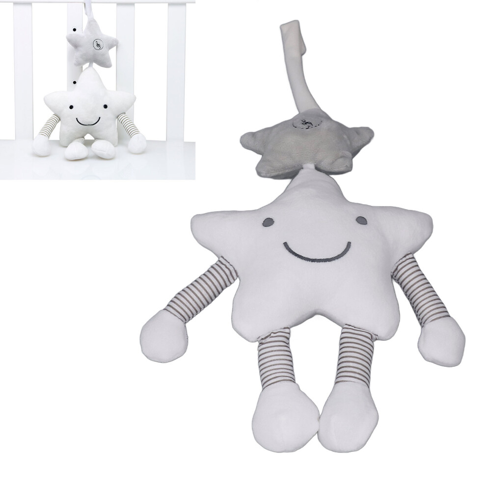 Baby Crib Mobile with Wind Chime Soft Plush Cute White Cartoon Five Pointed Star Shape Baby Crib Hanging Toy for Car Crib Trolley