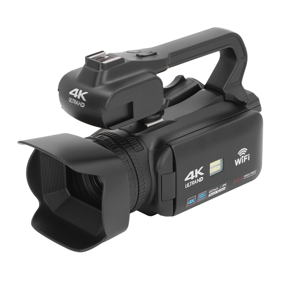 Camcorder 4K 64MP 18x Digital Zoom 4inch Touch Screen Vlog Camera Lossless Output with Remote Control Microphone Fill Light