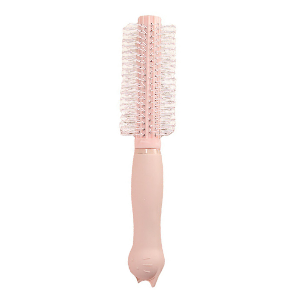 Round Hair Brush Cat Head Handle Hair Brush Roller Hairdressing Tool for Curling Straightening Pink