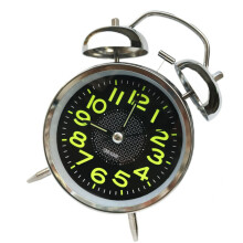 4 Inch Twin Bell Alarm Clock with Backlight Luminous Dial Silent Battery Operated Alarm Clocks for Bedrooms Bedside Metal Silver