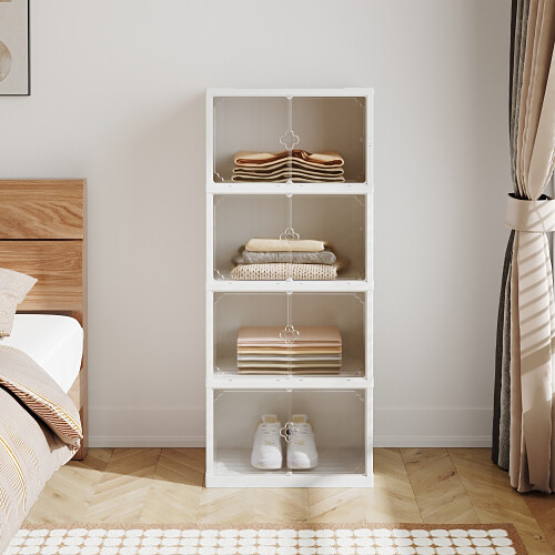 Living And Home (4 High) Foldable Plastic Double Door Shoe Rack Storage Organizer 2