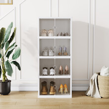 (4 High) Foldable Plastic Double Door Shoe Rack Storage Organizer