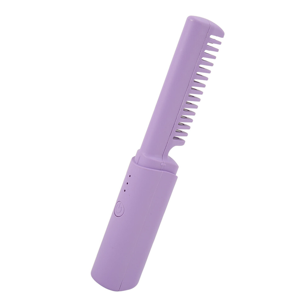 Mini Hair Straightener Brush Wireless Portable Ergonomic Handle Fast Warming Straightener Brush Purple