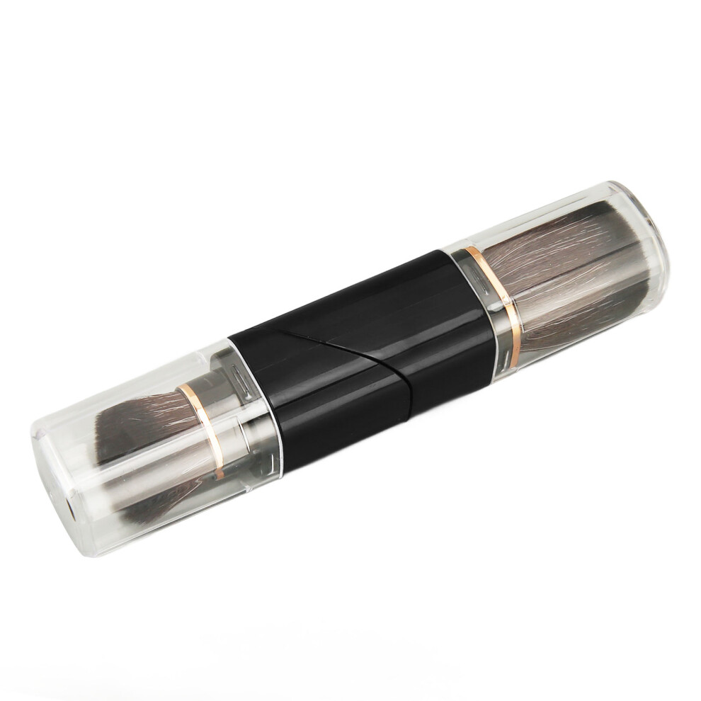 Black Powder Brush Rotating Handle Retractable Dual Ended Portable Soft Bristles Foundation Brush For Makeup
