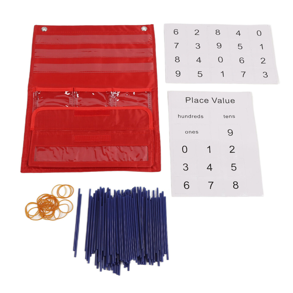 Counting Place Value Pocket Chart with 200pcs Straw 20 Rubber Bands for Classroom Kindergarten