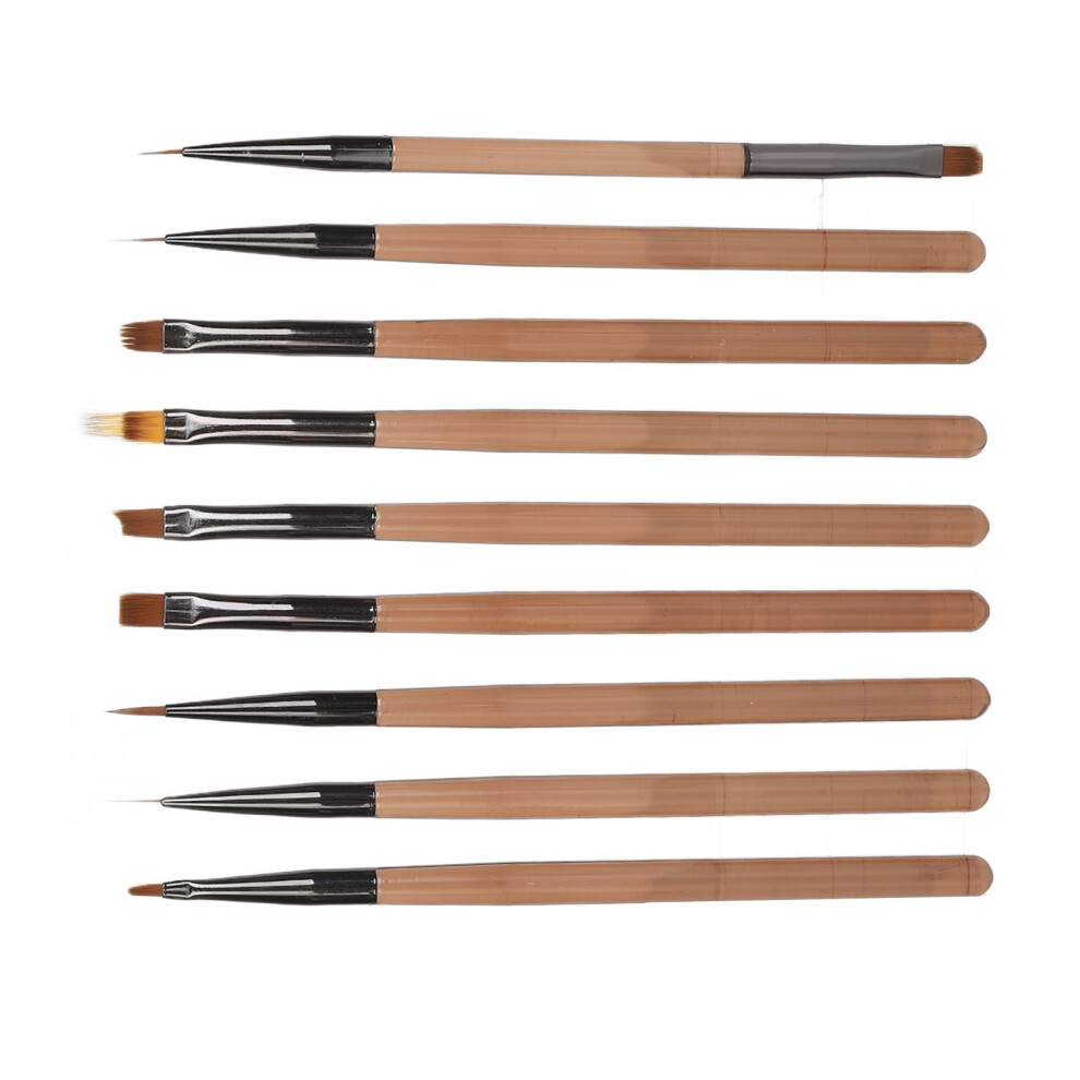 9pcs Nail Art Brushes Set UV Gel Brush Gel Tips Builder Nail Design Painting Tools for Home Salon Use Translucent Coffee