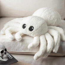 Happy Halloween Spider Shaped Throw Pillow, Faux Fur Fluffy Tarantula Shaped Halloween Cushion Pillow, White, 25cm