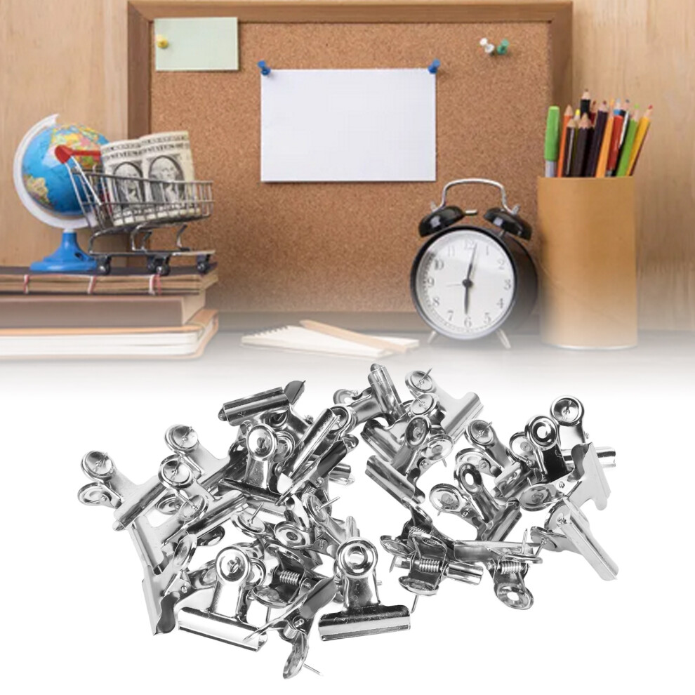 30Pcs Metal Push Pin Clips Creativity Stainless Steel Silver Thumb Tacks With Clips For Cork Board Bulletin Boards 8731314503193