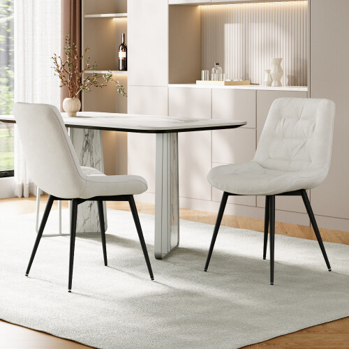 Living And Home (White) 2pcs Teddy Fleece Upholstered Dining Chairs 2