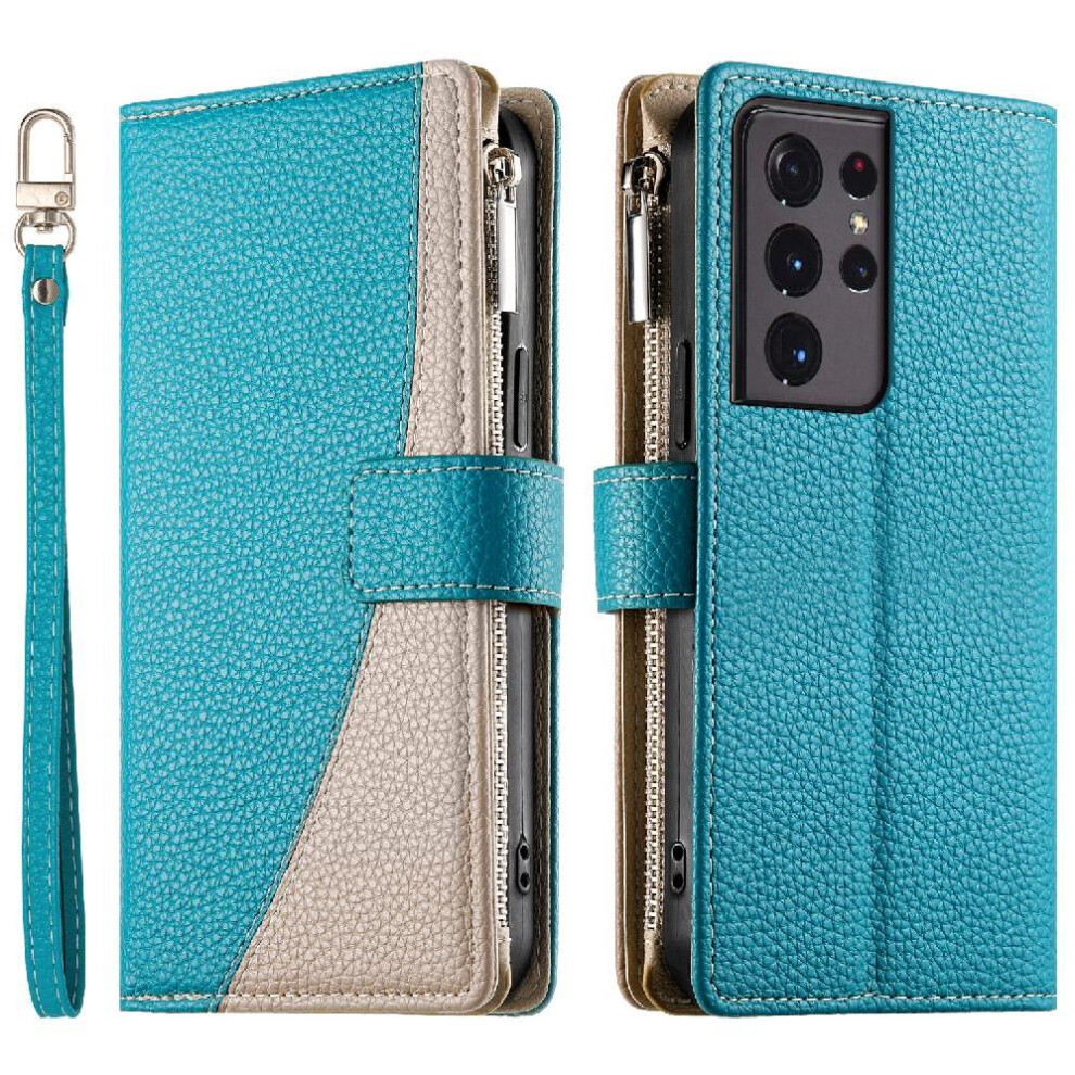 (Green) Flip Case For Samsung Galaxy S21 Ultra Leather Case Card Slots Wallet Elegant Green 764563783496