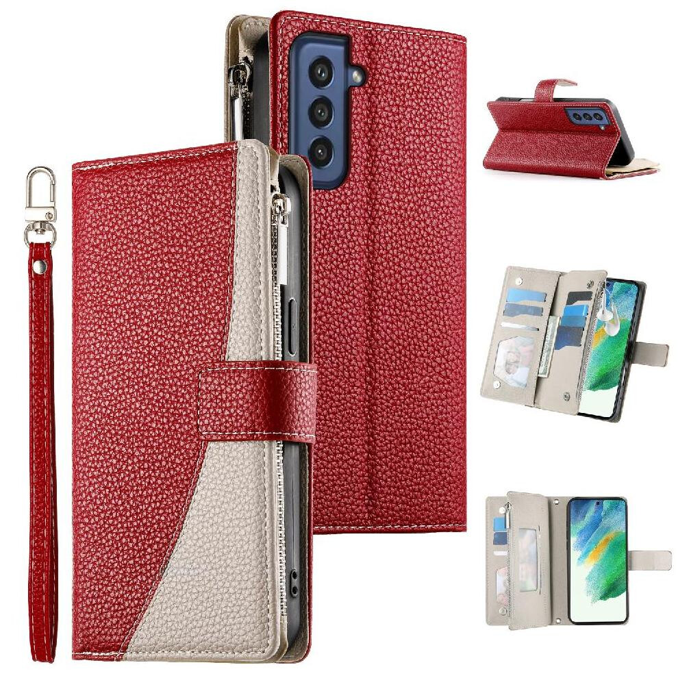 (Red) Flip Case For Samsung Galaxy S21 Fe Card Slots Leather Case Elegant Wallet Red 764563783601