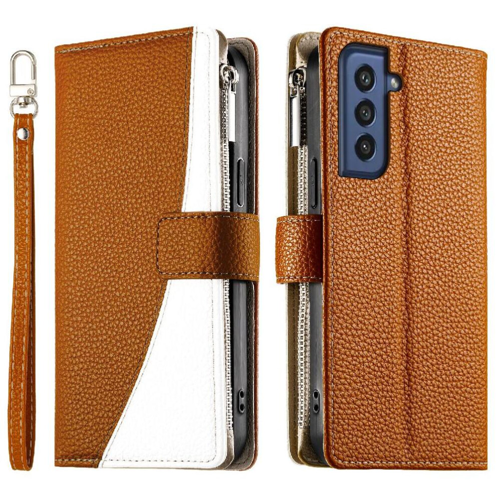 (Brown) Flip Case For Samsung Galaxy S21 Fe Card Slots Leather Case Elegant Wallet Brown 764563783571