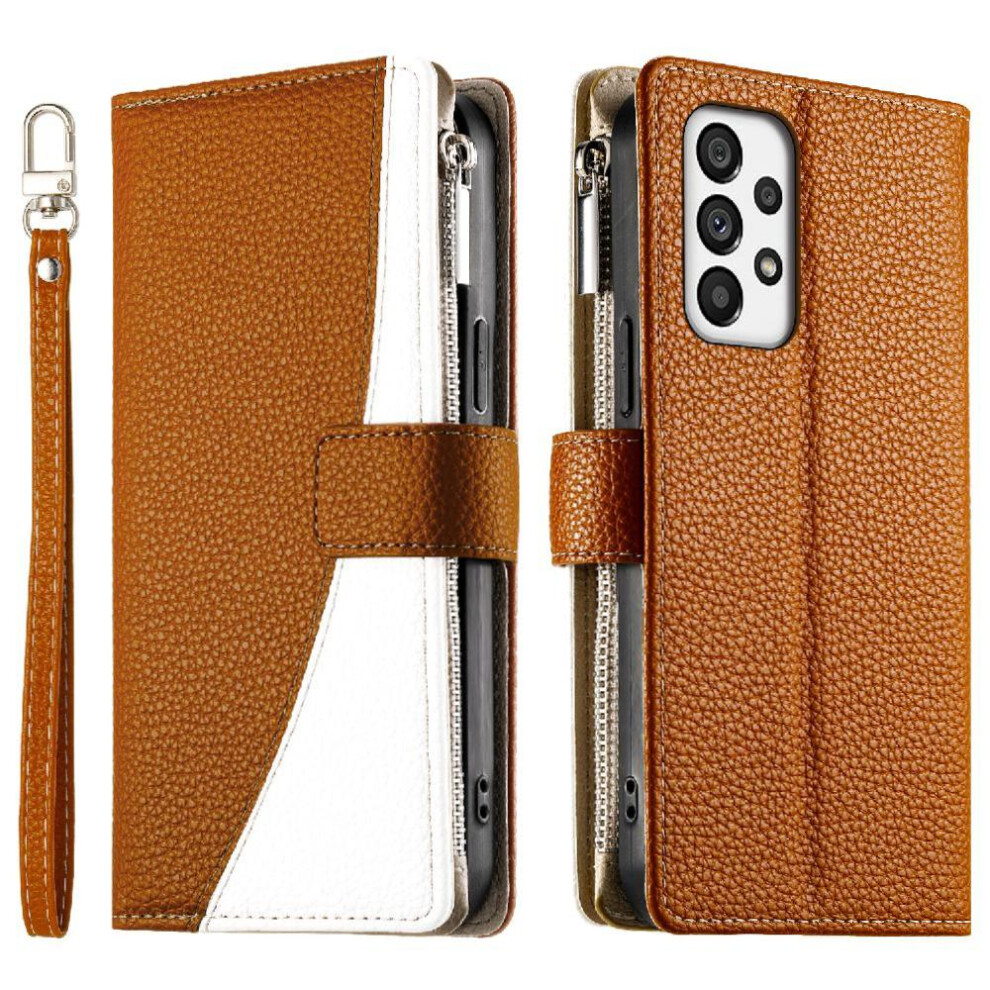 (Brown) Flip Case For Samsung Galaxy A73 5G Wallet Card Slots Leather Case Elegant Brown 764563783816