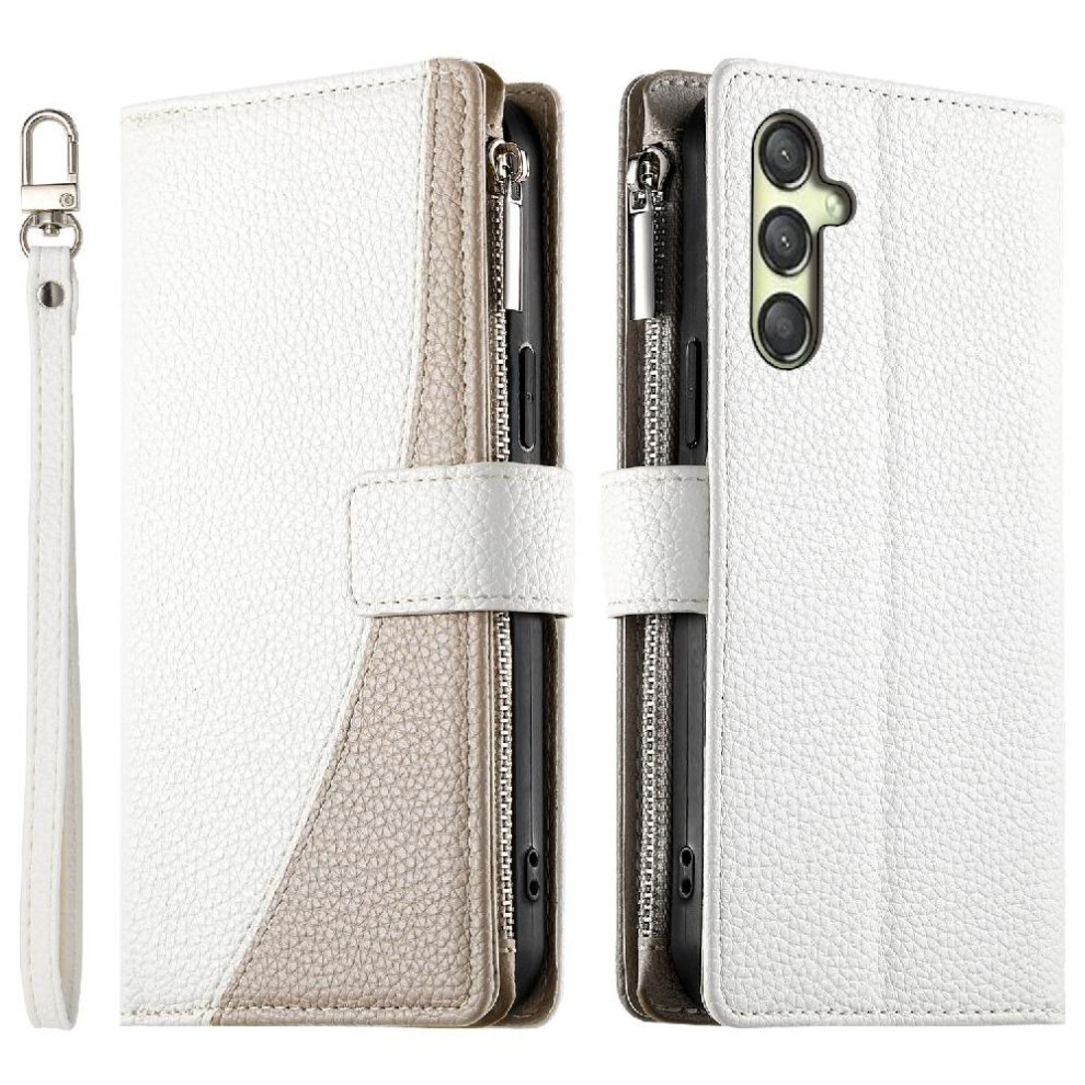 (White) Flip Case For Samsung Galaxy A25 5G Leather Case Elegant Wallet Card Slots White 764563784738