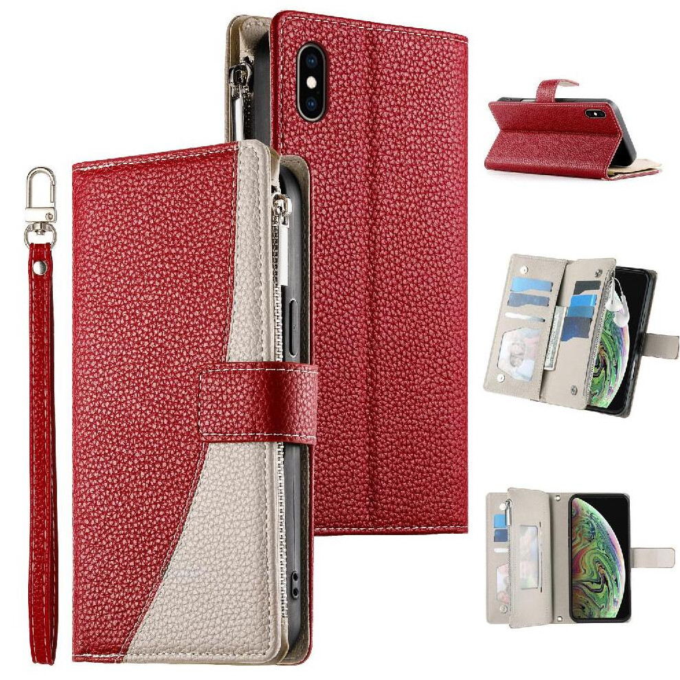 (Red) Compatible With Iphone Xs Max Case Card Slots Wallet Leather Case Elegant Red 764563785476