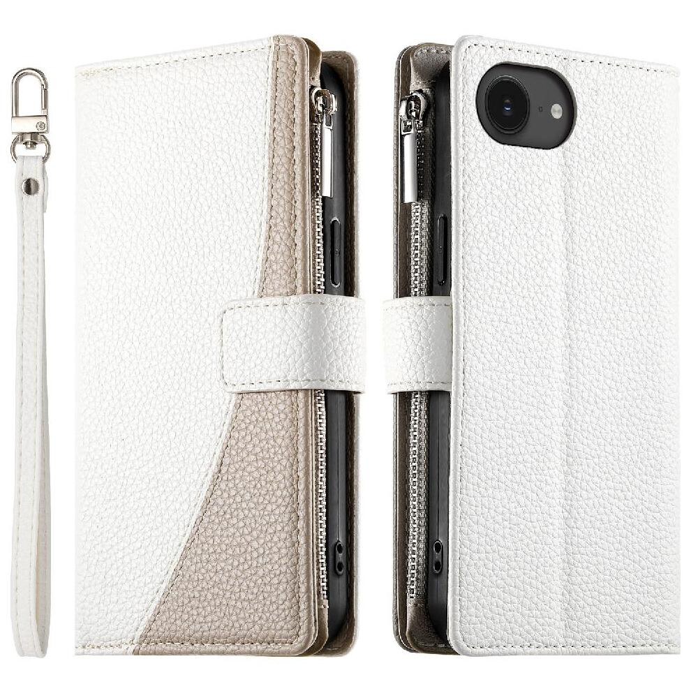 (White) Compatible With Iphone 16E Case Card Slots Wallet Elegant Leather Case White 764563785636