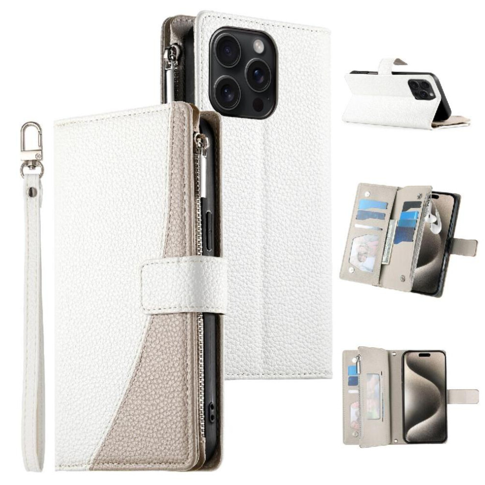 (White) Compatible With Iphone 15 Pro Max Case Elegant Leather Case Wallet Card Slots White 764563785698