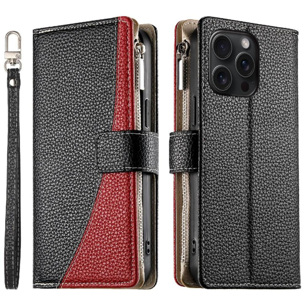 (Black) Compatible With Iphone 15 Pro Max Case Elegant Leather Case Wallet Card Slots Black 764563785674