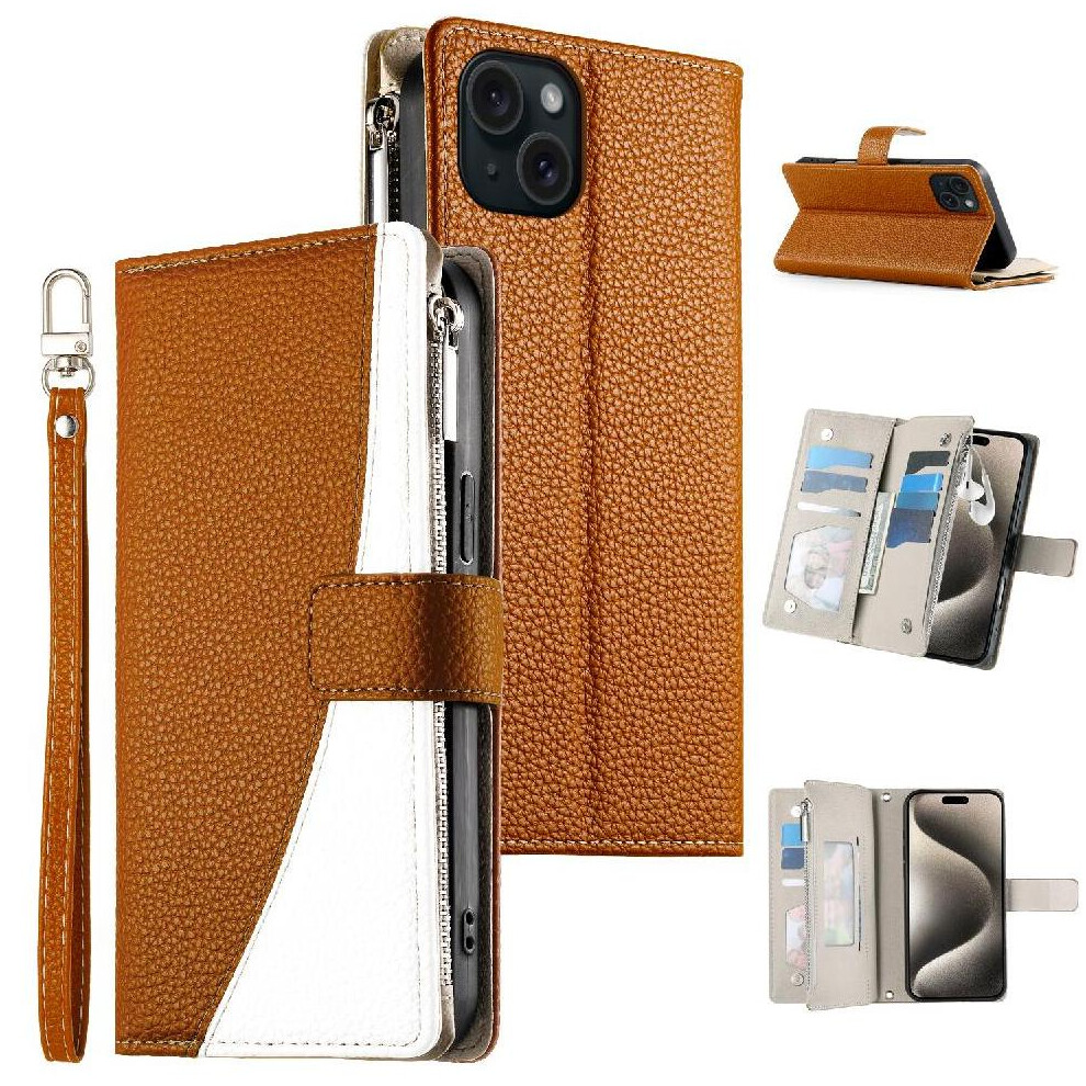 (Brown) Compatible With Iphone 15 Plus Case Wallet Leather Case Elegant Card Slots Brown 764563785803