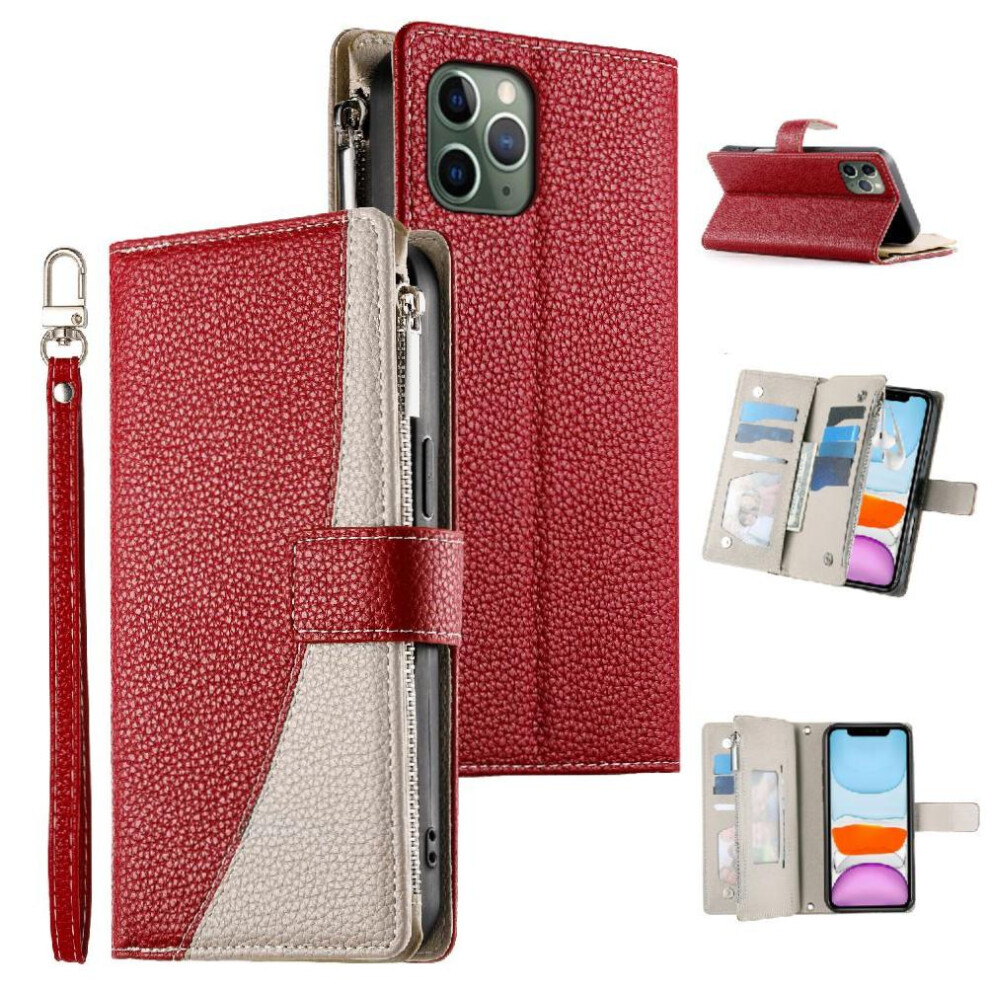 (Red) Compatible With Iphone 11 Pro Case Elegant Wallet Card Slots Leather Case Red 764563786435