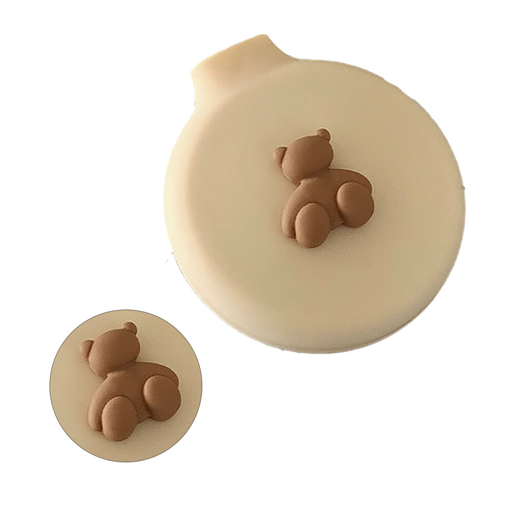 Beige Travel Cushion Hairbrush Round Shaped Bear Decor Portable Folding Comb With Mirror
